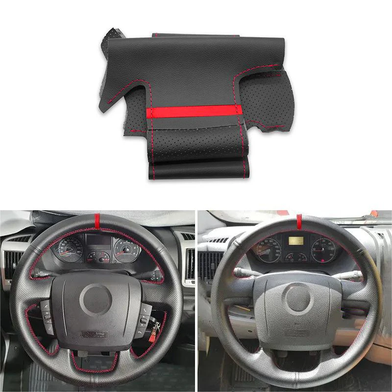 Perforated Leather Red Line&Strip Hand Stitched Steering Wheel Cover For Fiat Ducato 2006-2019 Ram ProMaster 2017 2018 2019 2020