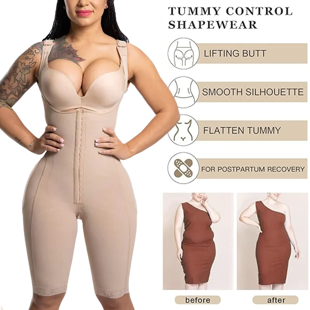 Fajas Colombianas Shapewear for Women Tummy Compression Control Postpartum Body Shaper Butt Lifter Bodysuit Adjustable Straps