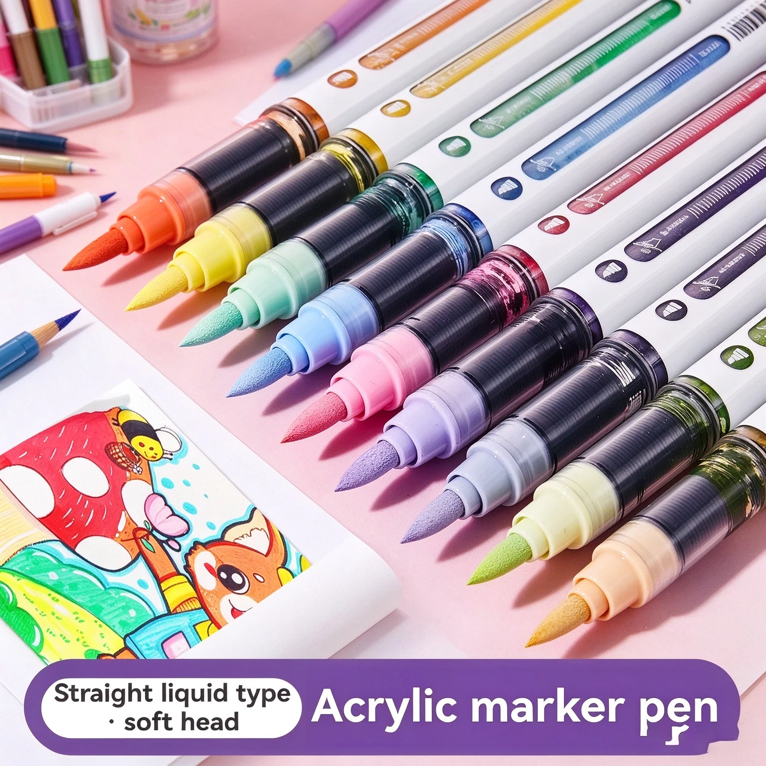 10Pcs Mix Color Acrylic Markers Set, Rock Painting Art Pens for Stone Glass Shoes Book Graffiti DIY Craft Gift Supplies