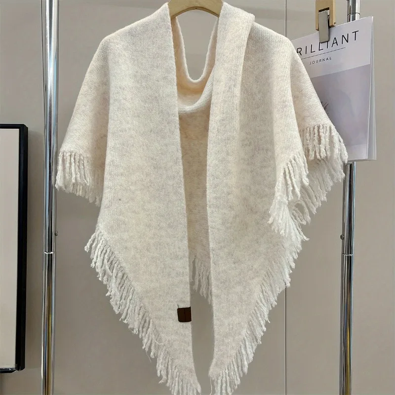 

1 шт., женская шаль, элегантный мягкий большой шарф с кисточками, теплый ветрозащитный многофункциональный уличный аксессуар, защита от холода