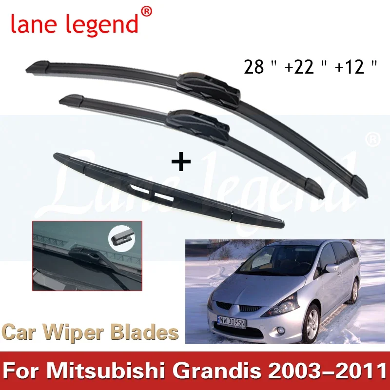 

3PCS For Mitsubishi Grandis 2003-2011 28"+22"+12" Front Rear Wiper Blades Windshield Windscreen Window Cutter Accessories 2003