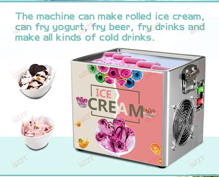 GZZT SSIMF10 Tabletop Electric Fried Yogurt Maker Stir-Fried Ice Cream Rolls Machine Home Yogurt Fruit Smoothie Machine 110-220V