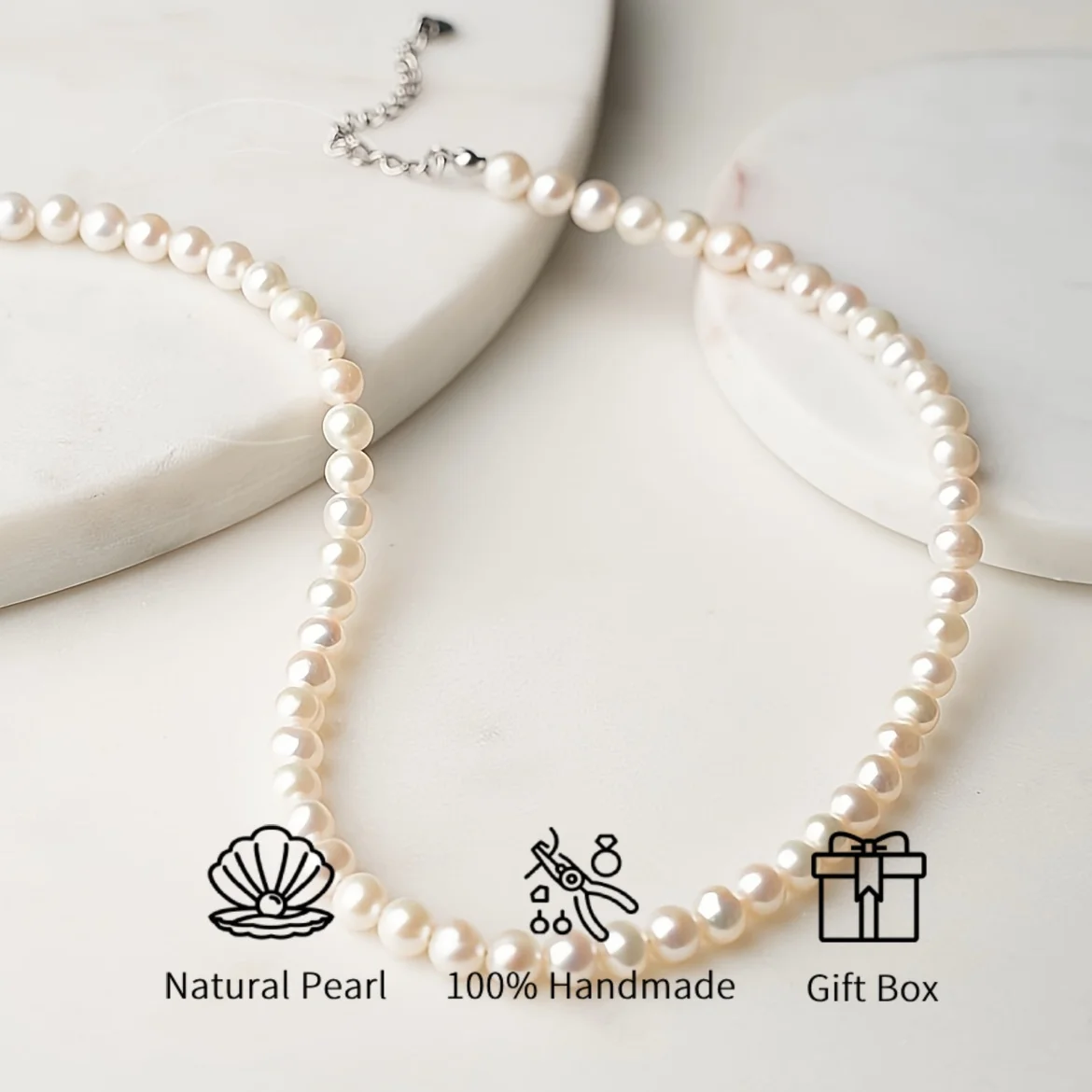 

MYSOYA 6mm White Freshwater Pearl Necklace Golden Silvery Color Options Unisex Jewelry Gift Box Perfect For Wedding Birthday