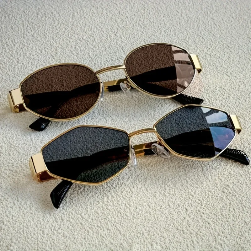 2pcs Summer Trendy Glasses Set Rhombus Metal Frame Sunglasses Suitable for Daily Commute and Street Photography Eyewear