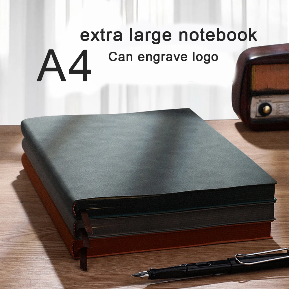 (Logo Can Engrave) A4 Thick Soft Leather Notebook, Office Notepad, Business Meeting Minutes, Student Subject Notebook, Excerpt