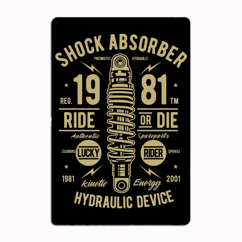 Shock Absorber HYDRAULIC DEVICE Metal Sign Metal Poster Garage Room Wall Decoration Cinema Living Custom Tin Vintage Home Decor