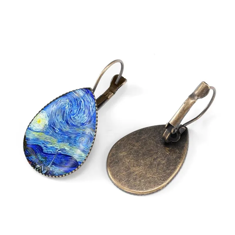 Classic Van Gogh Painting Teardrop Earrings Jewelry Gustav Klimt The Kiss Picture Glass Dome Water Drop Women Earrings