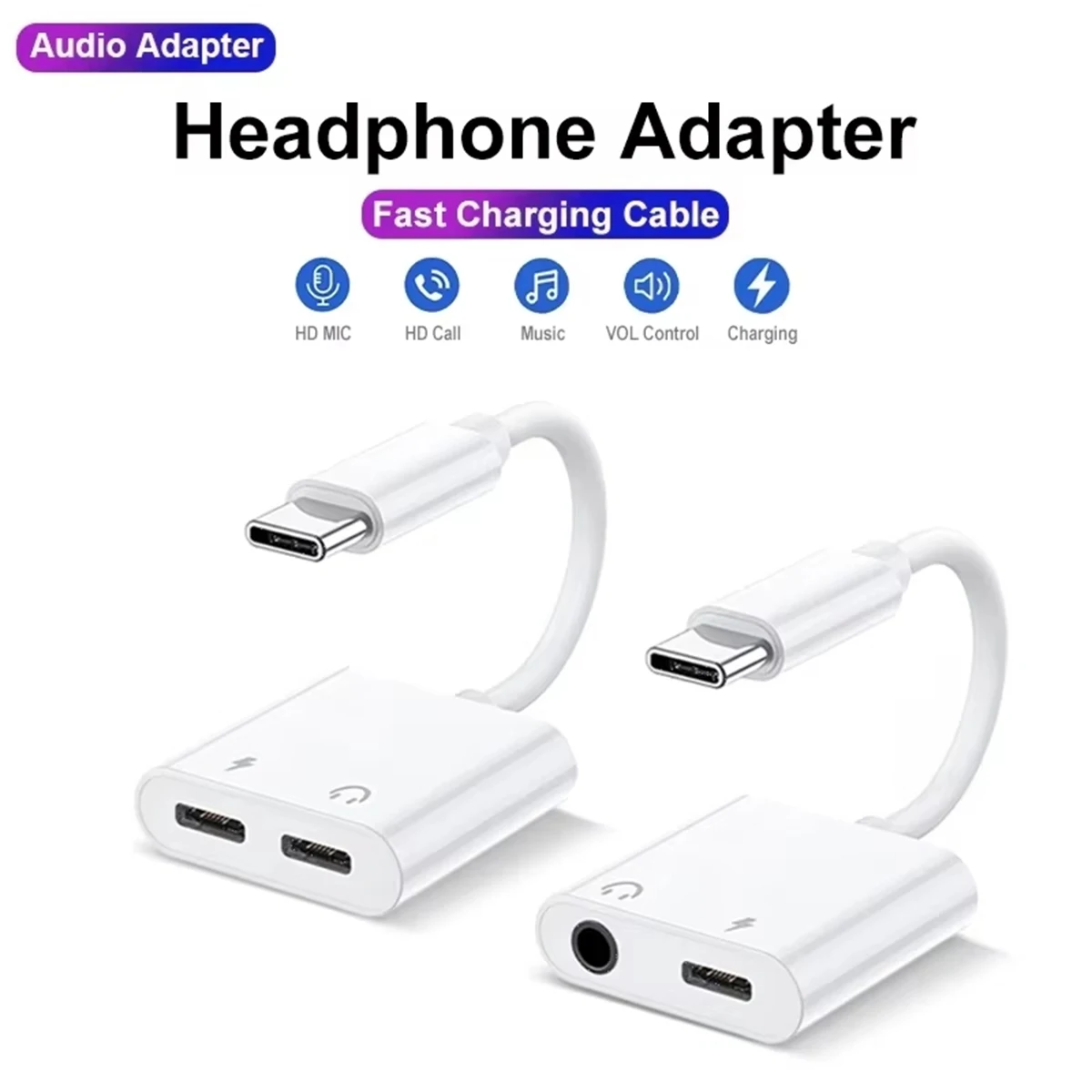 2 in 1 Type C To 3.5mm Earphone Jack Audio Charging Adapter for iphone 16 15 Pro Max Samsung Xiaomi Double USB C Aux Conector