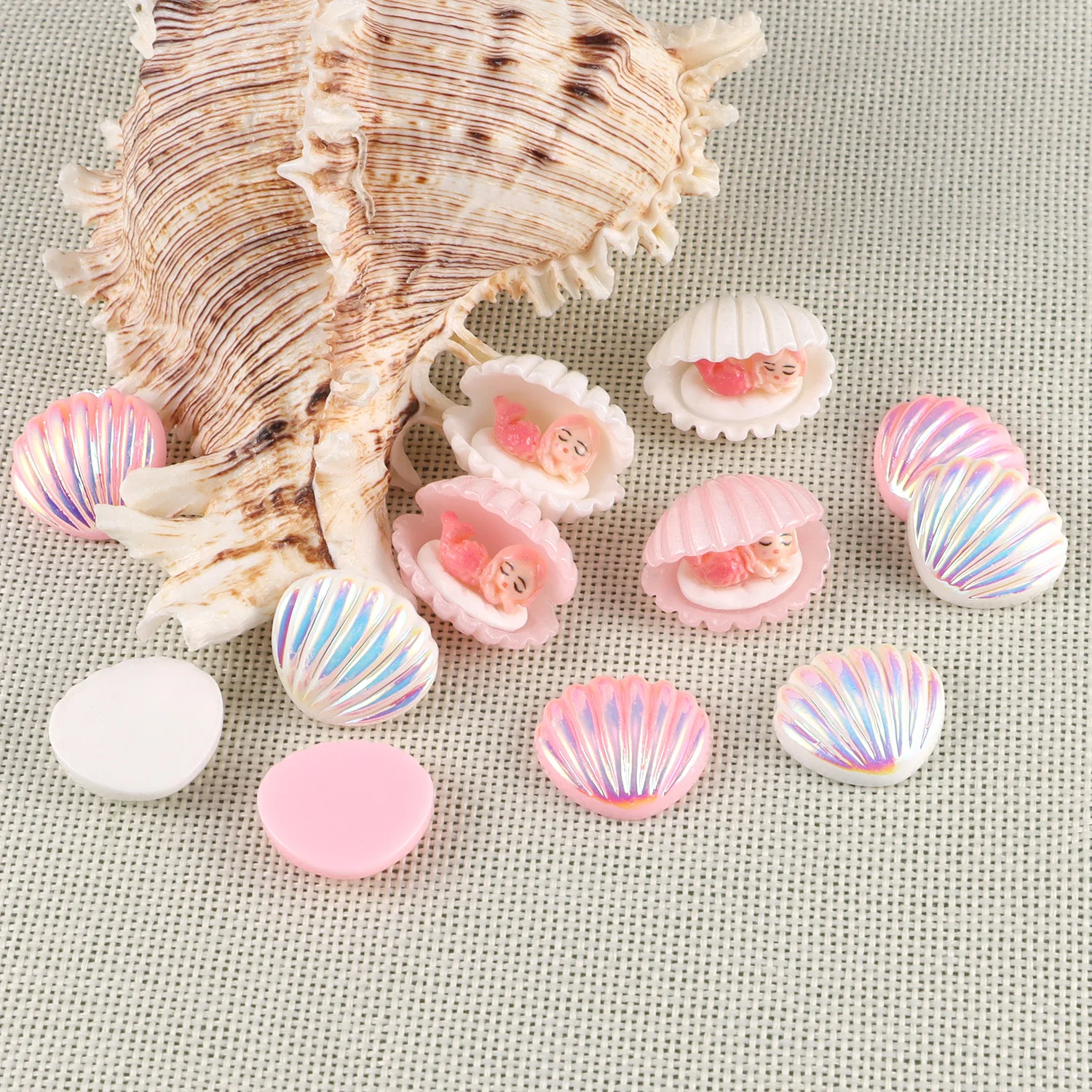 12pcs New Cute Mermaid Shell Mixed Resin Figurine Crafts Flatback Cabochon Ornaments Kawaii DIY Scrapbook Home Decor Accessories