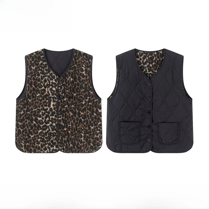 

Faionable Two-Sided Wear Leopard Print Woolen Cotton Vest Women's Autumn Winter New Arrival ZR Sle Versatile Commute Wind
