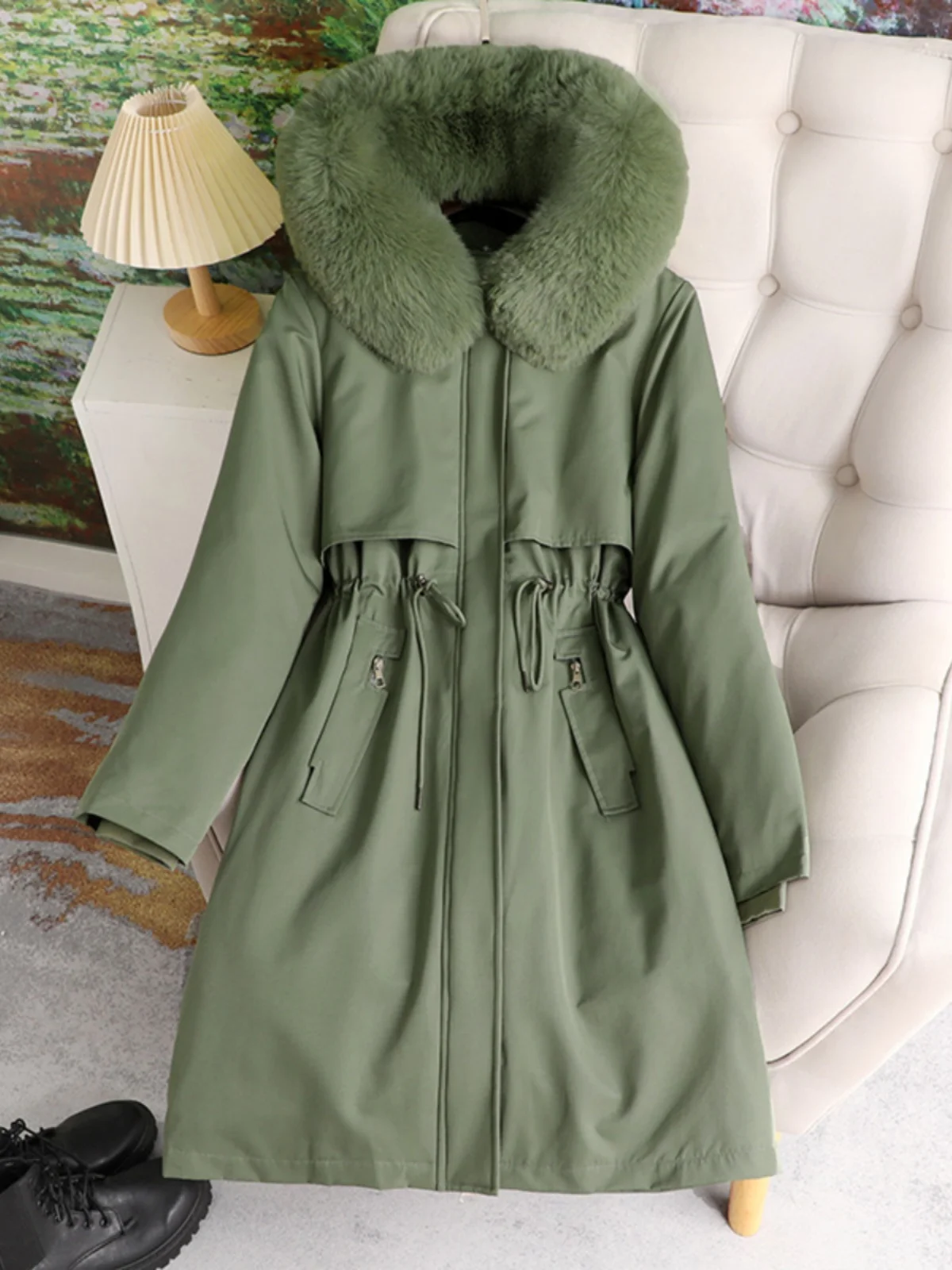 

Women's Thiened down Parka Coat Tee-Way Wear Winter 2025 New Sle Loose Fit Cotton Jaet Mid-Length Hooded Zipper