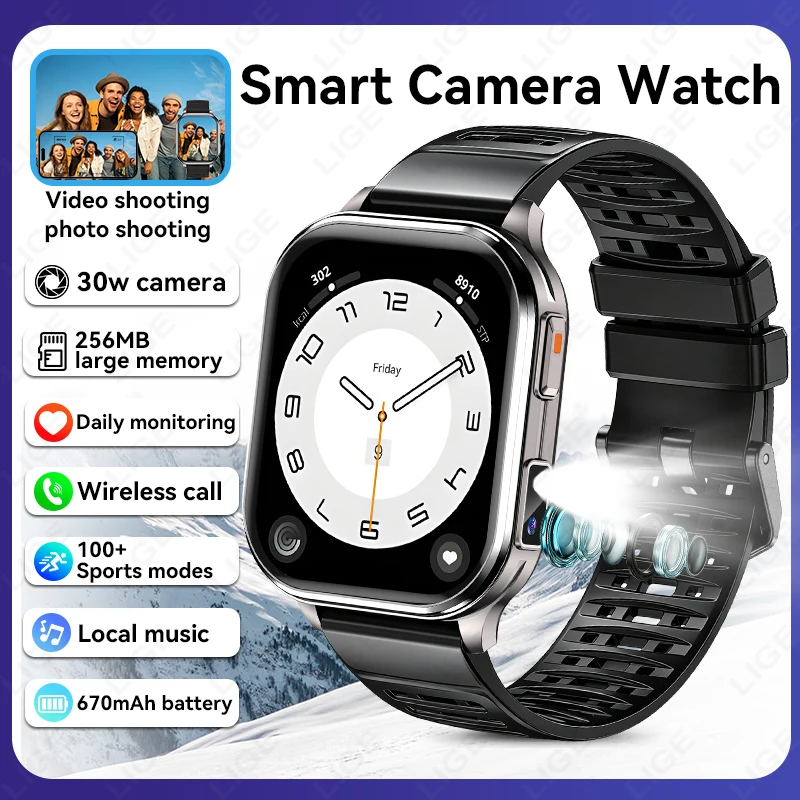 Montre connectée 670 mAh pour hommes et femmes, nouvelle collection 2026, avec appareil photo, enregistrement photos et vidéos, moniteur de santé, appels Bluetooth, suivi sportif et fitness