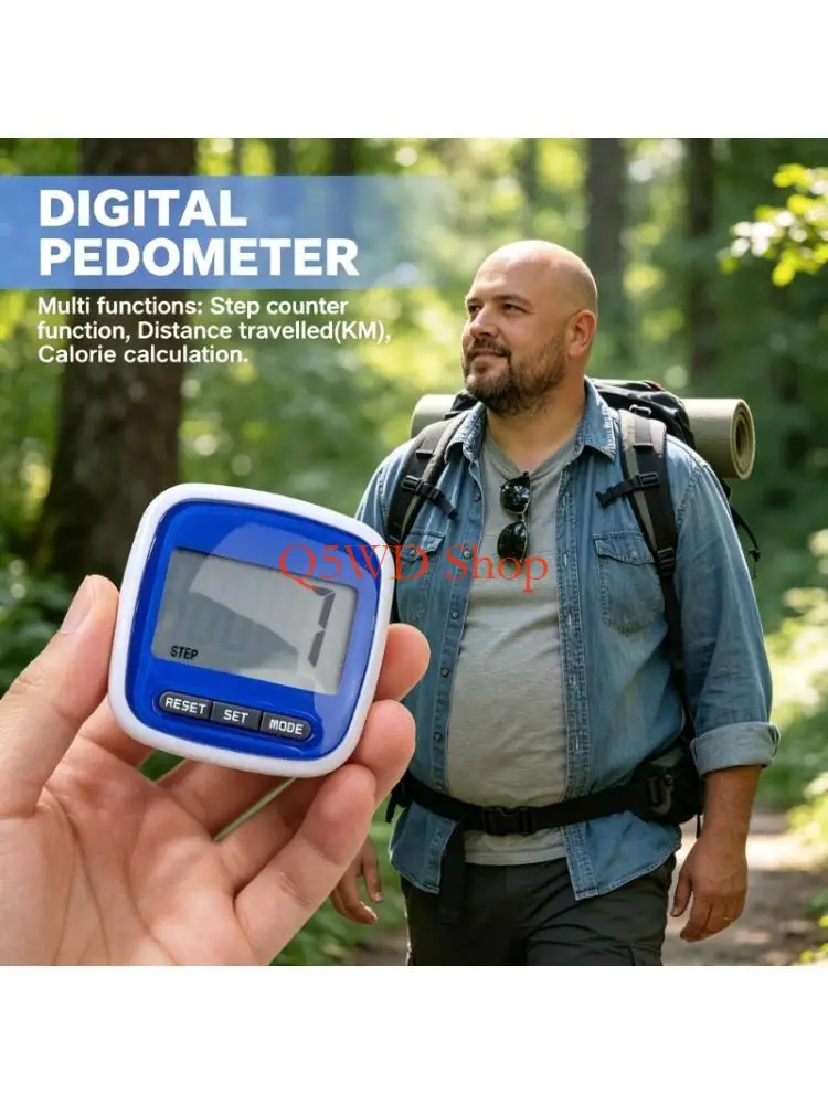Q5WD Digital Pedometer with Large Front Screen, Distance and Calorie Readout for Walking Running and Daily Activity
