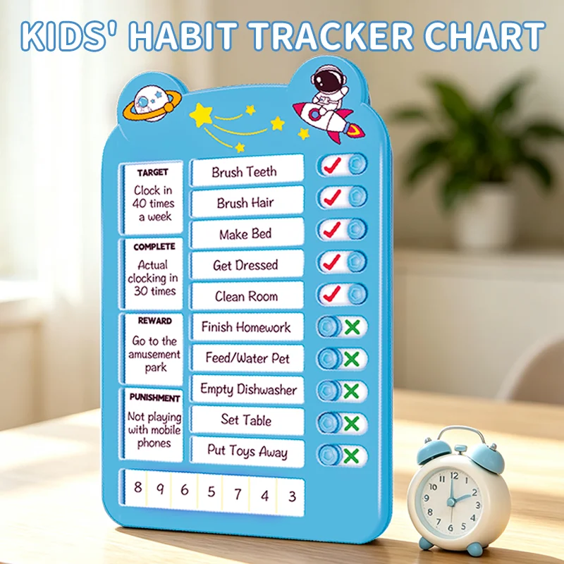 Kids Habit Tracker Chart, Plastic Slide Check‑Off Board, Reusable Rounded Corner Chore Chart for Kids Self‑Discipline