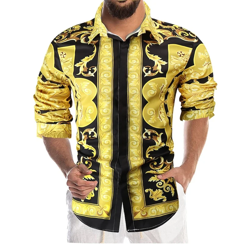 

Fashion men's shirt 3D gold print men's casual long sleeved luxurious shirt men's spring, summer, autumn top men's 5XL size