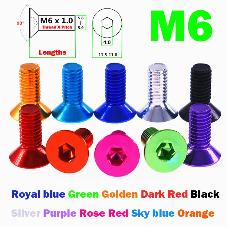 5 шт., алюминиевые плоские винты M6x8/10/12/15/20/25/30/40 мм