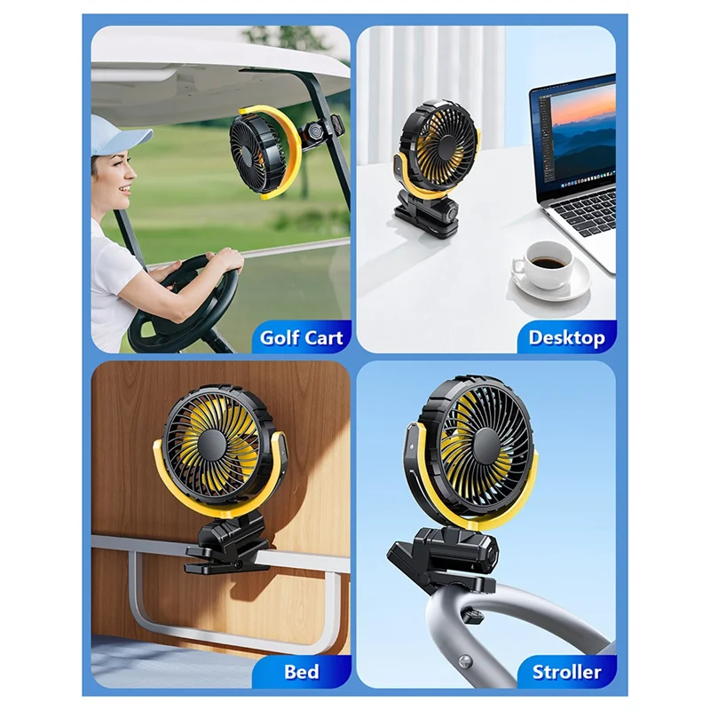 Ventilador de refrigeración de aire pequeño y silencioso, ventilador portátil con Clip para coche con batería giratoria 900 para escritorio, cochecito de Camping