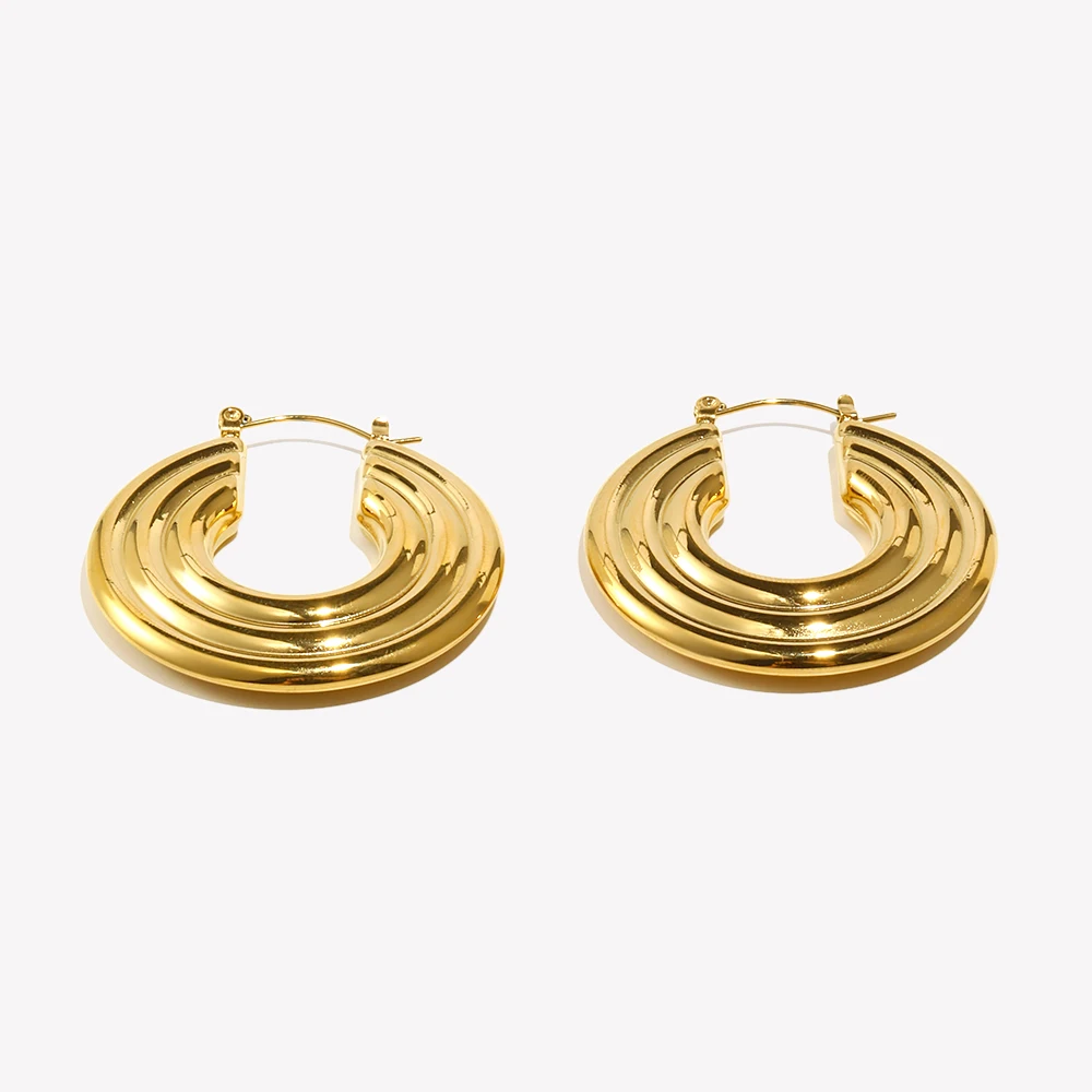 E.B.belle Large Big Textured Concentric Circles Hollow Hoop Earrings Gold Plated Silver Color Stainless Steel Earrings For Party