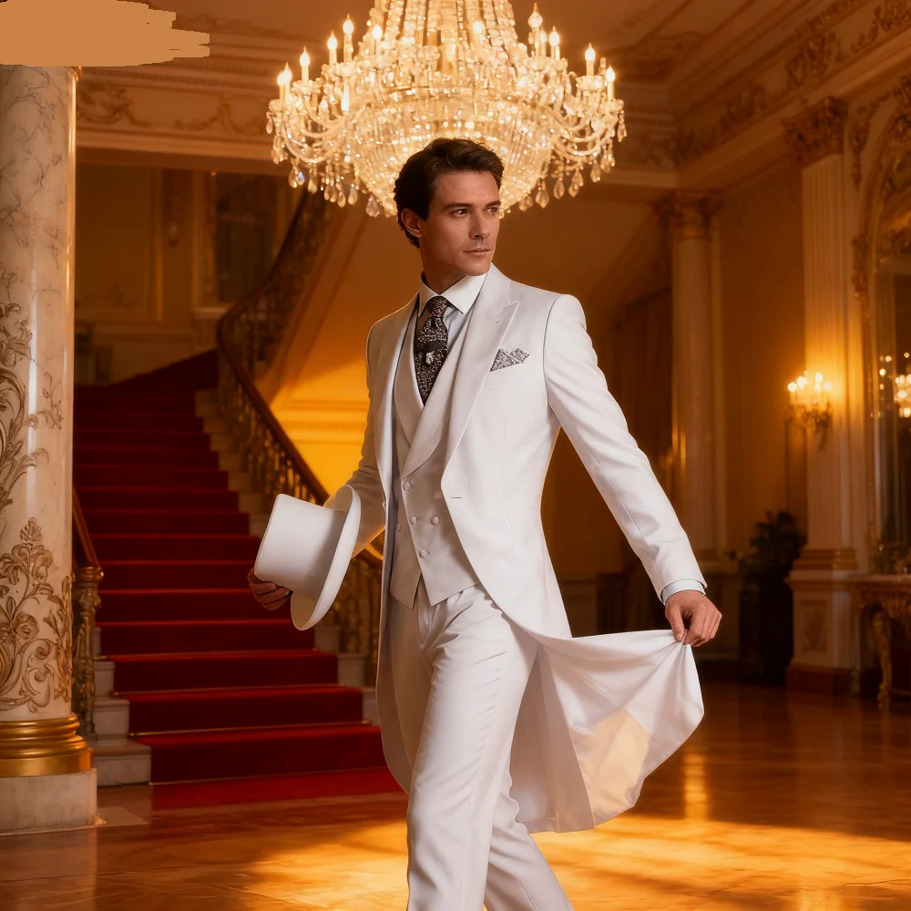 

Red Wedding Tuxedo Set for Men 3-Piece Smoking Formal Dance Graduation Male Groomsmen Suit Ensemble Fashion Tailored Fit