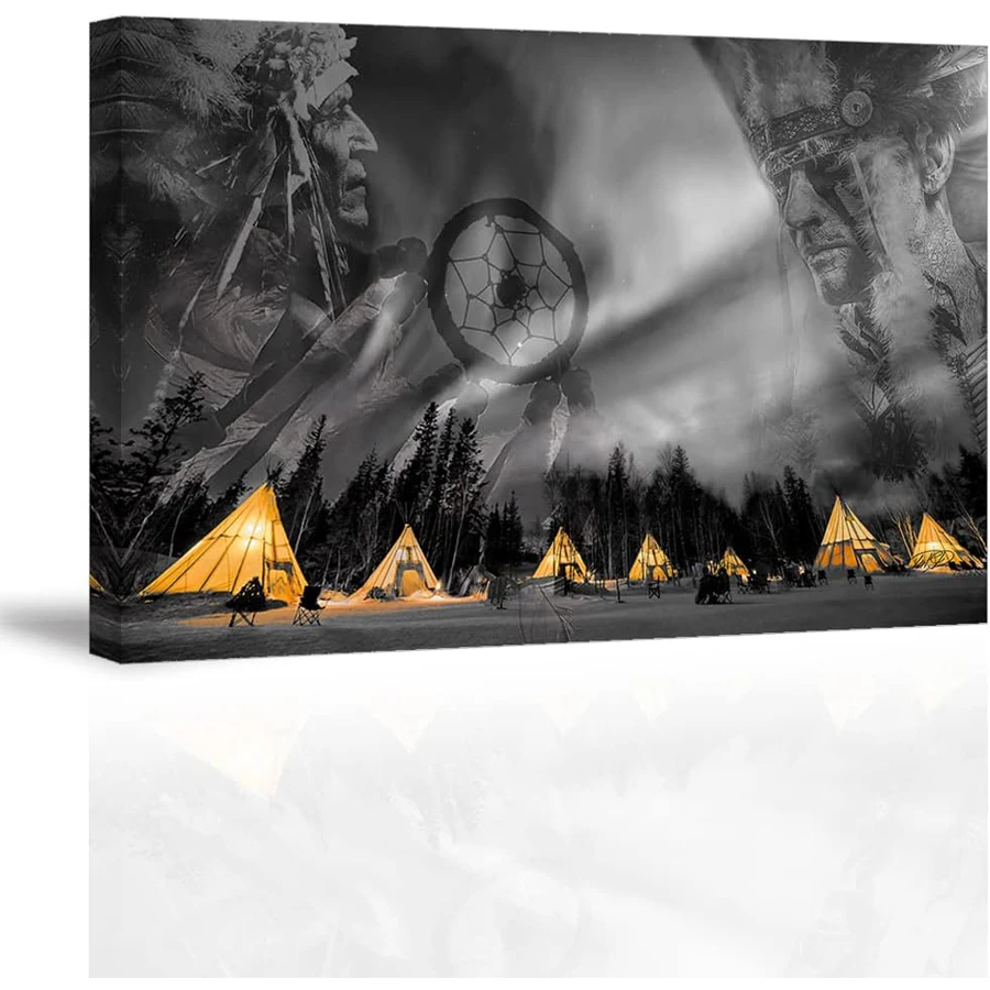 Family Wall Decor 5D mosaic Native American tent full drill diamond painting Art Original Inspirational Black and White yellow