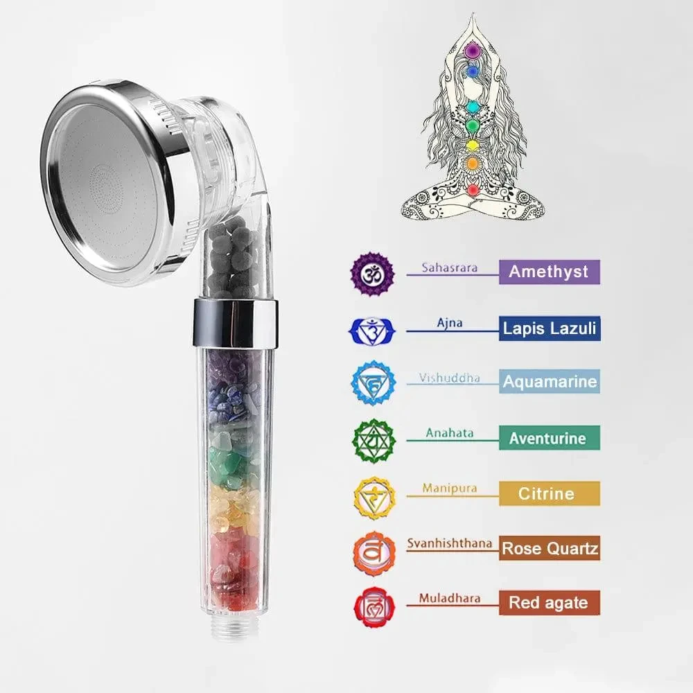 7 Chakra Crystal Shower Head - Natural Amethyst & Rose Quartz Gemstones for Spa-Like Experience, High Pressure Water Saving