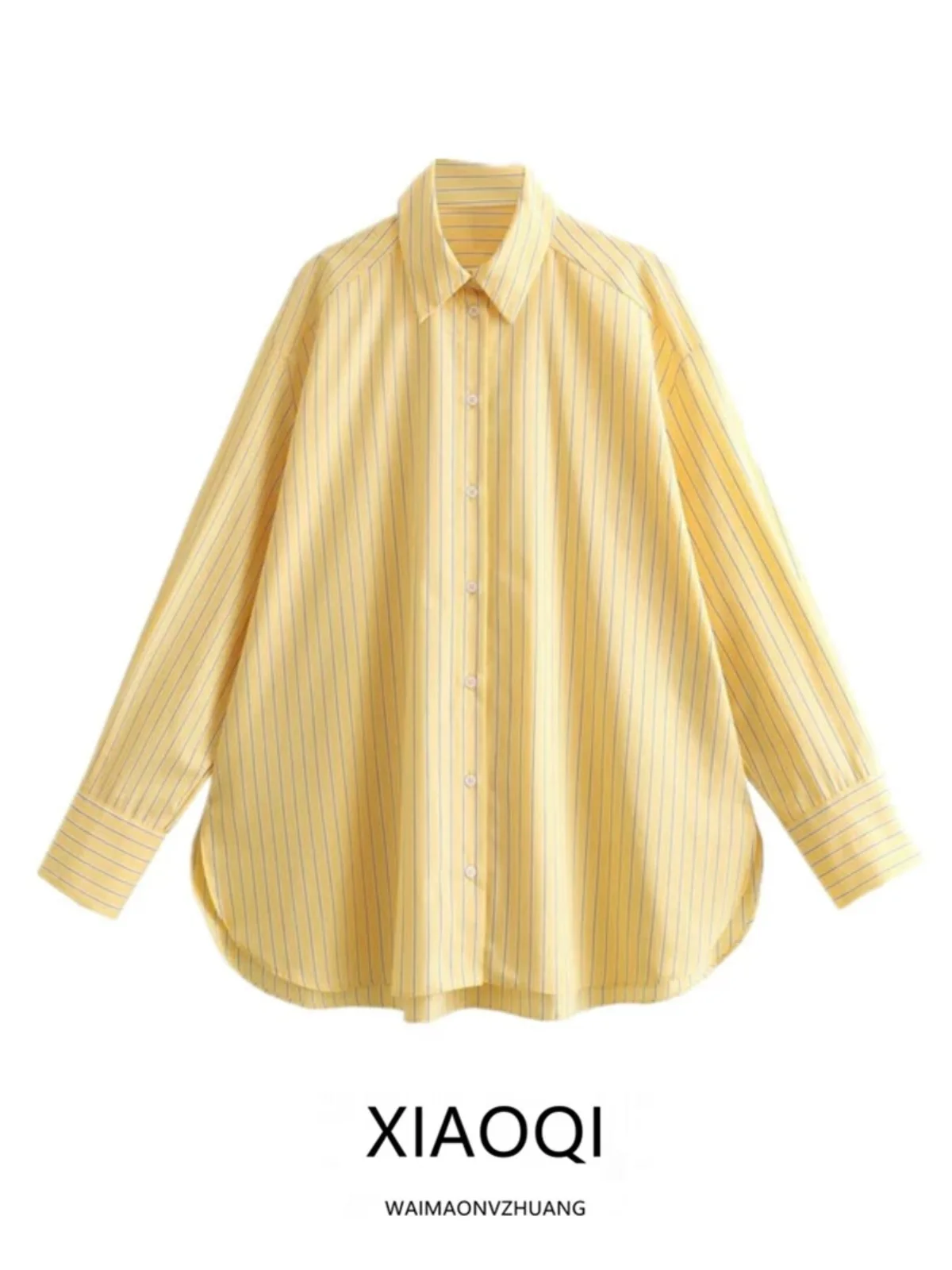 Spring 2024 Women's Versatile Loose Slimming Stripe Silk irt Long Sve Regular Length Comfortable Fit Faionable Casual