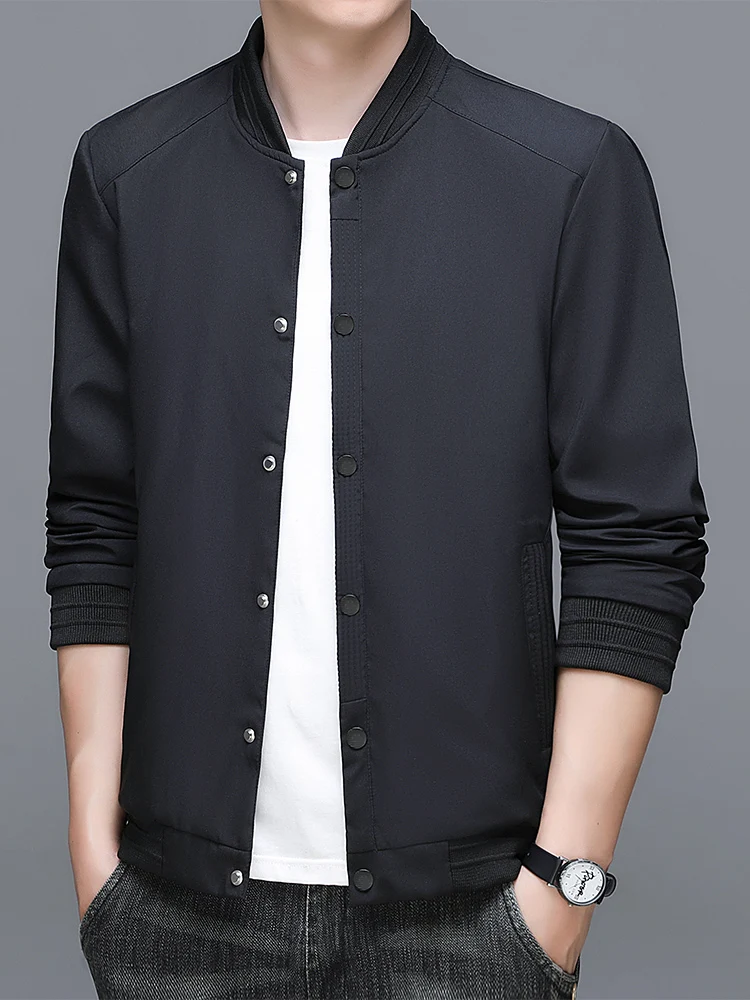 

plus Size Men's Casual Baseball Collar Jaet Spring Autumn Outerwear Windproof Polyester Fiber Long Sve Side Zipper