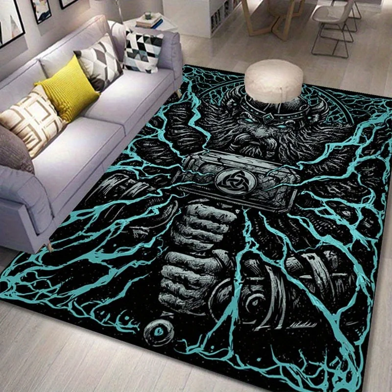 

Коврик Norse Warrior с эффектами молний | Фэнтезийные тематические ковры | Смелый декор для гостиной, противоскользящий ковер