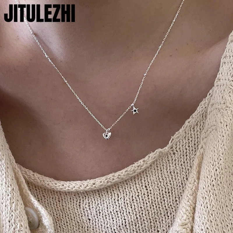 Collar con colgante de plata de ley 925 para mujer, joyería, Collar de amor, cadena de cuello en forma de corazón Simple y elegante de alta calidad