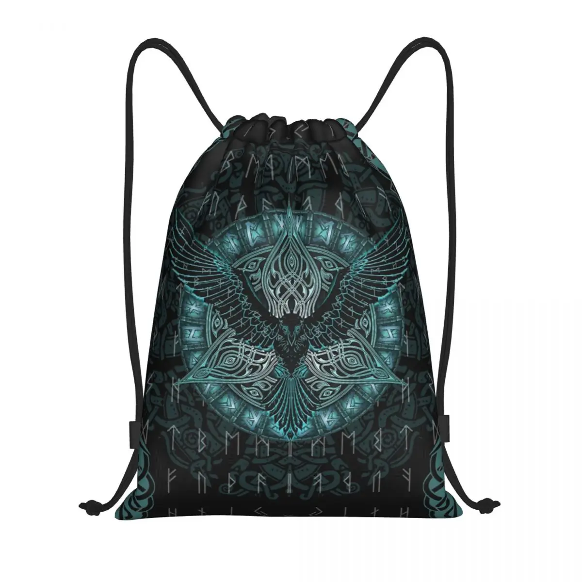 Custom Raven Viking Runes Drawstring Bags for Shopping Yoga Backpacks Men Women Nores Mythology Sports Gym Sackpack