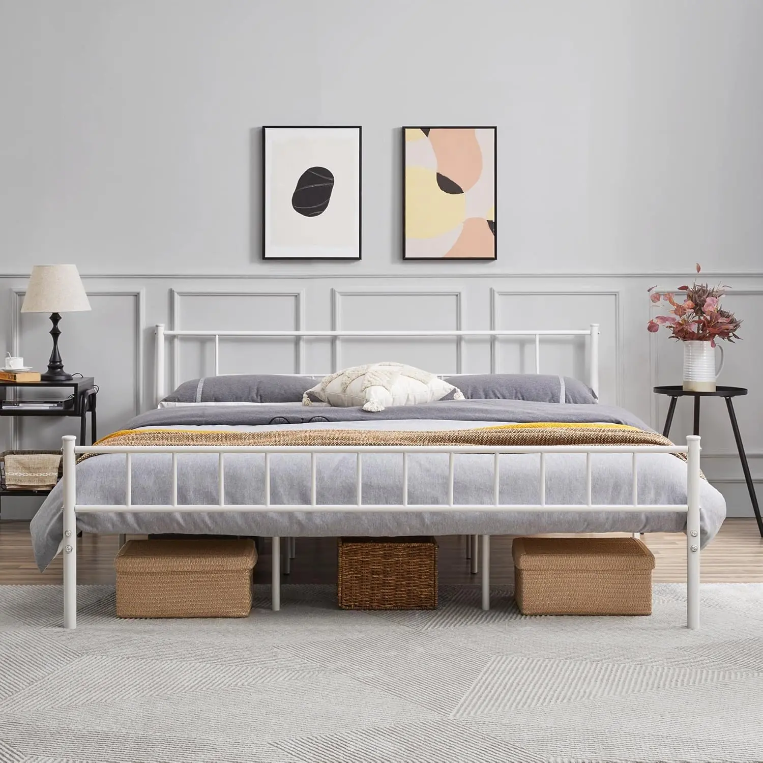 King Size Metal Bed Frame with Headboard and Footboard Platform Bed Frame with Storage No Box Spring Needed Mattress Foundation