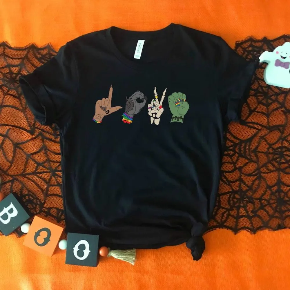 2025 Halloween Monster Love T-shirt LGBT Halloween Shirt Gay Hallo Vintage LGBTQ Pride Tees Unisex Short Sleeve Halloween Tops