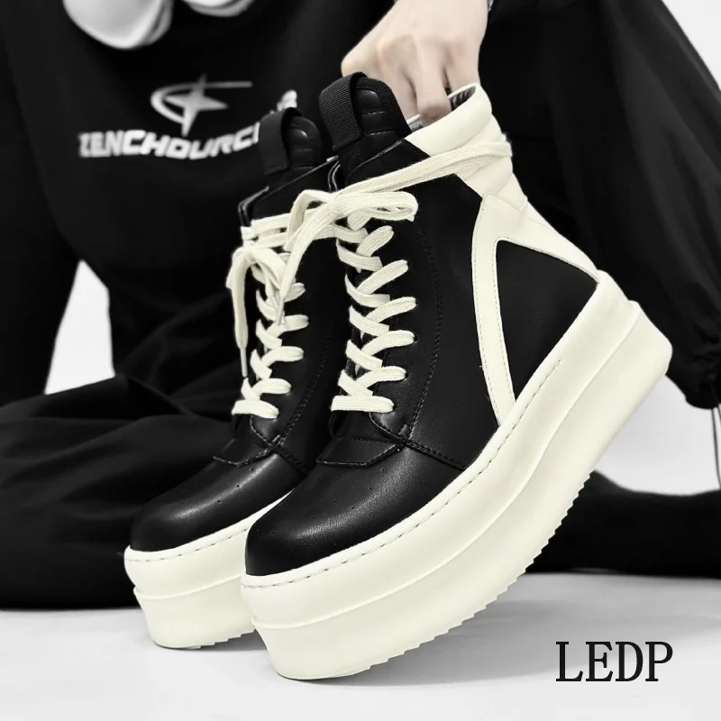 

LEDP Brand Thick Soled All-in-one Men's Height-raising Casual Boots 2024 Fall High-top Matching All-in-one Casual Shoes