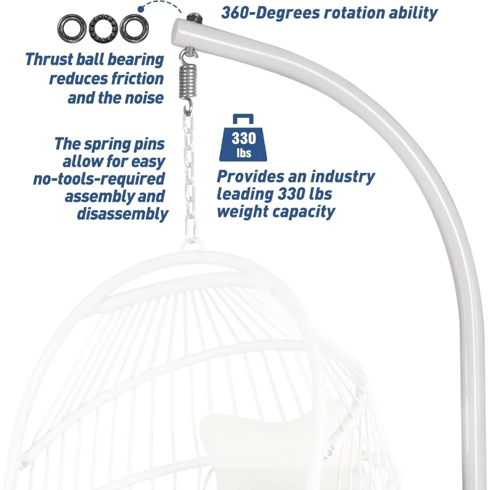 Dudukan kursi telur gantung, bingkai kursi tempat tidur gantung besi kuat dengan kait pegas dasar stabil, dudukan kursi ayunan tugas berat 330 lbs