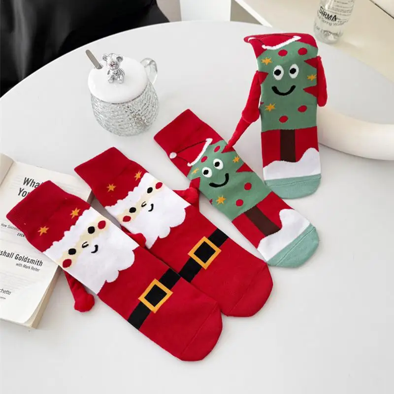 Christmas Magnetic Suction Hand In Hand Socks Black White Unisex Holding Hands Mid-calf Socks Girls Cute Couple Cotton Sock