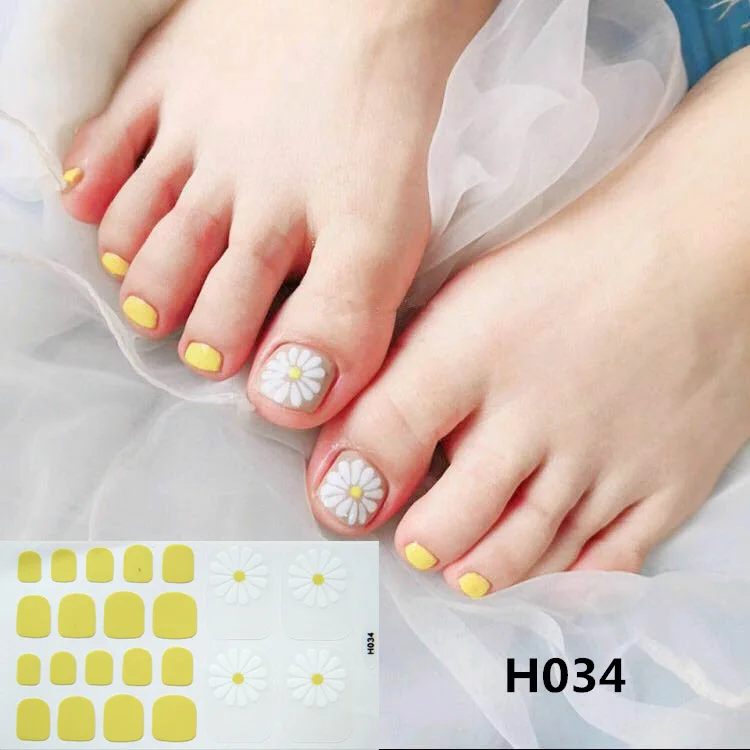 Pegatinas de uñas postizas autoadhesivas para mujer, envolturas de uñas de dedo del pie completo, diseño de uñas postizas, sin hornear, flor