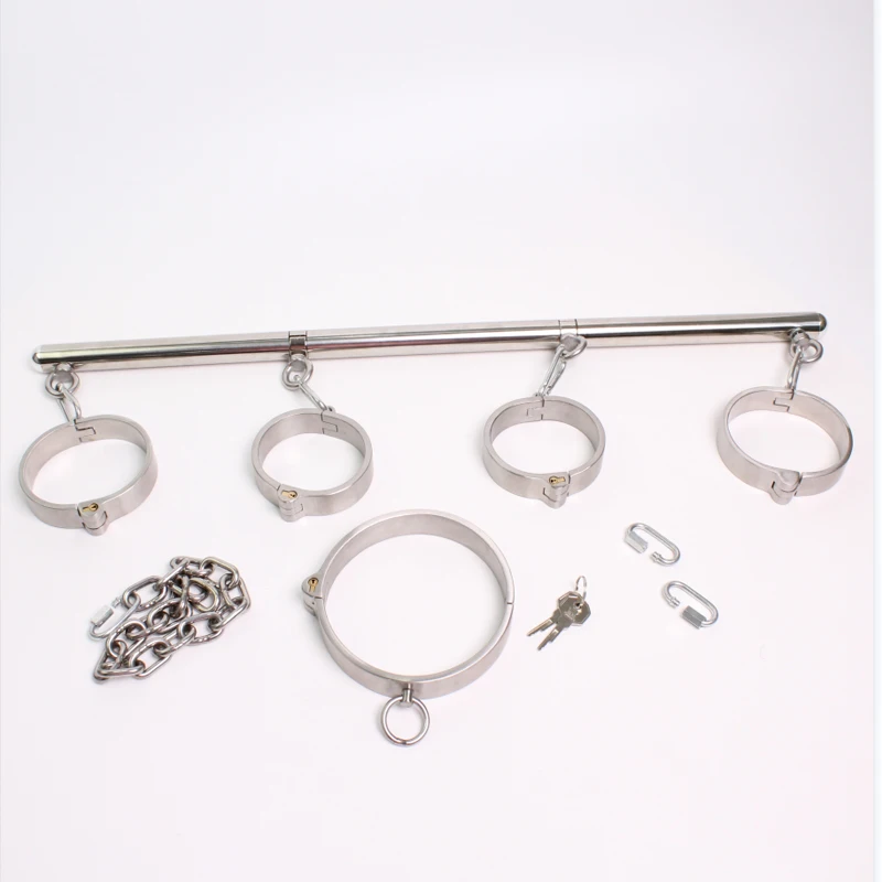 Stainless Steel Open Leg Bar with Heavy Duty Detachable Handcuffs Ankle Cuffs Sex Slave Restraints Adult Sex Toys for Couple