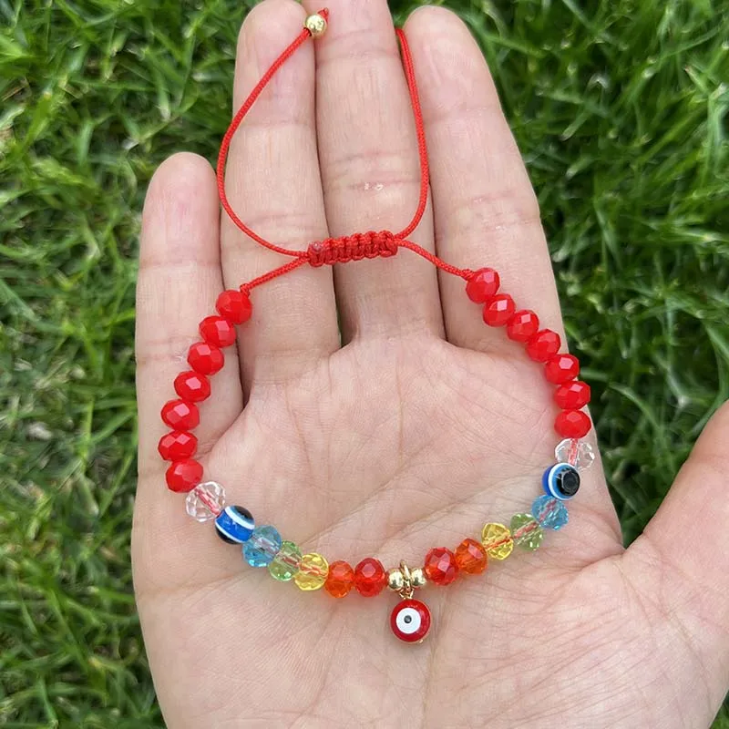 12 Pieces Colorful And Red Crystal Hanging Alloy Single Evil Eyes Woven  Bracelet  With  Exorcism Protection  Can Given As Gifts