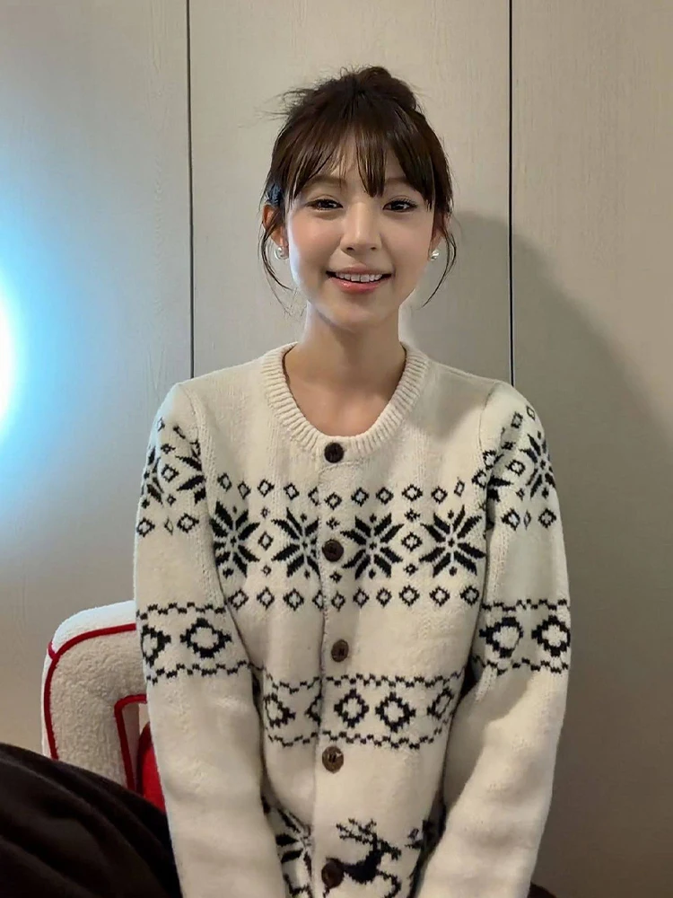 

Вязаный кардиган в стиле ретро с узором «Фэр-айл», женский, свободного кроя, осенне-зимний свитер, верхняя одежда, универсальный, повседневный, стройнящий топ