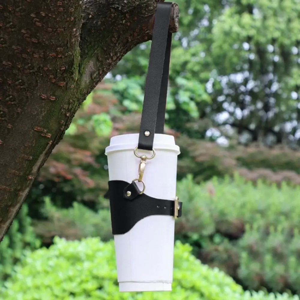 PU Leather Cup Holder Lanyard Portable Heat-insulated Water Cup Carrier Strap Hand-held Multi-Functional Milk Tea Cup Sleeve