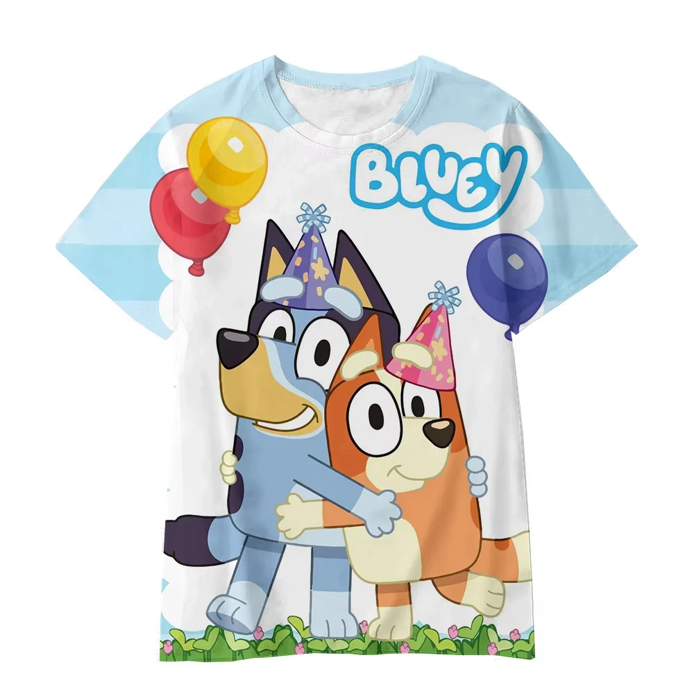 

Новая официальная лицензированная футболка Bluey с 3D-принтом 2026 года, семейный комплект, для мальчиков 90-160 см, с коротким рукавом