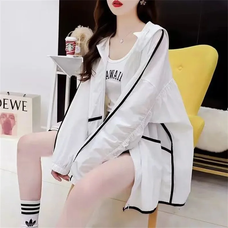 

Summer Sunscreen Jacket Women Hooded Windbreaker Thin Zipper Jackets Loose Casual Hoodies Sun Protection Shirts Loose Coat Tops