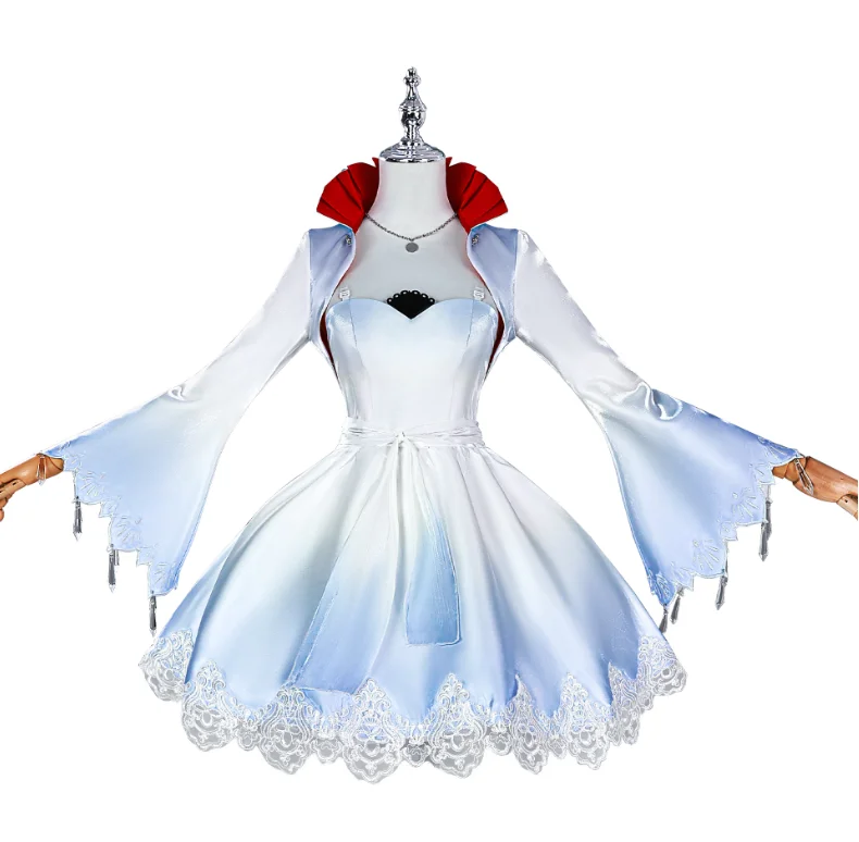 RWBY Anime Weiss Schnee Cosplay Costume White To Blue Gradient Elegance Dress Lace Lolita Girls Halloween Cosplay Costume