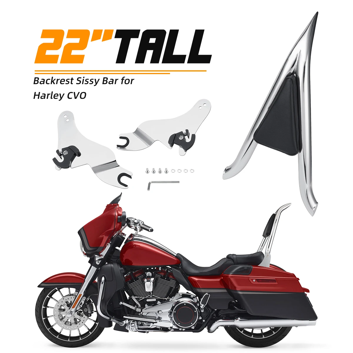 22inch Detachable Backrest Sissy Bar For Harley Touring Road King Street Electra Glide 2009-2022