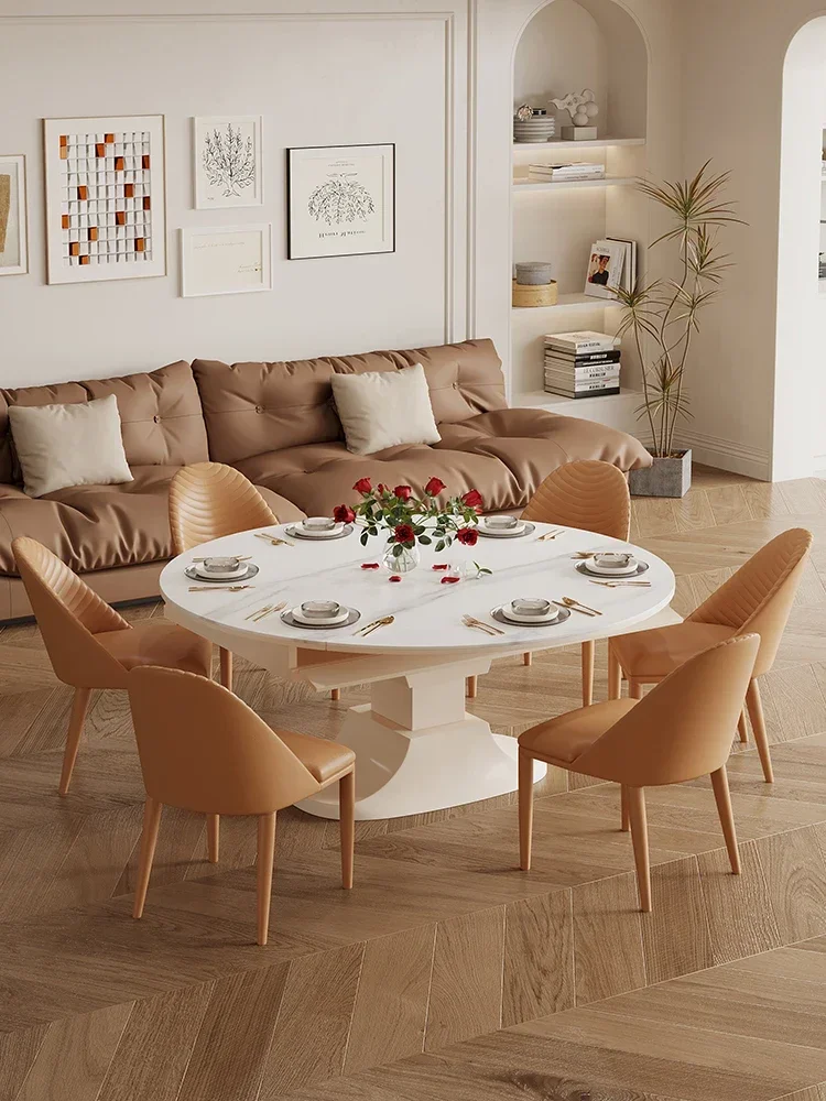 Electric Lifting Coffee Table Dual-Purpose round Stone Plate Household Foldable Tea Table