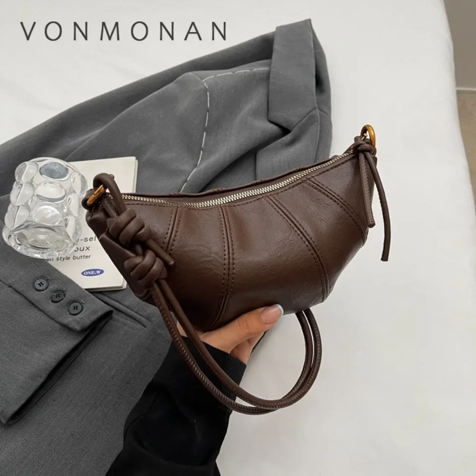 

VONMONAN Retro Trend Solid Color Splicing Leather Shoulder Bags Women Korean Fashion Handbags and Purses Lady New Crossbody Bag