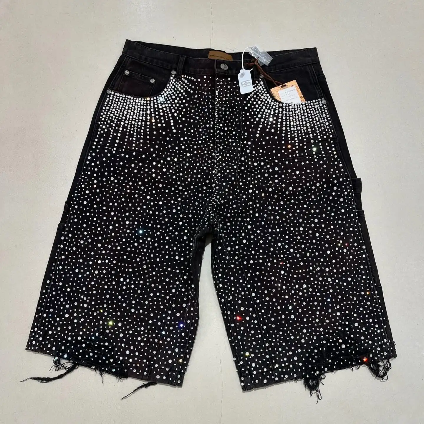 Y2k Streetwear ผู้หญิง Vintage Rhinestone เลื่อมกางเกงยีนส์กางเกงขาสั้นกางเกงยีนส์ Hip Hop Baggy Denim Gym กางเกงขาสั้นบาสเกตบอลกางเกงขาสั้น