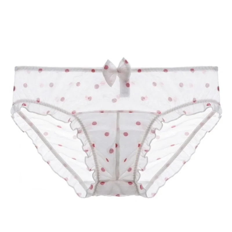 

Cute Mid-waist Erotic Dots Lace Men's Underwear Breathable Soft Sweet Ruffle Bow Cross-dressing Pants Briefs Sissy Party Panties