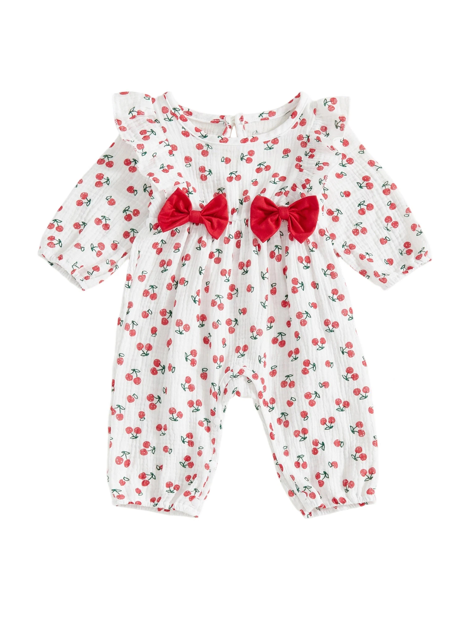 Entzückender Herbst für Kleinkinder mit niedlichem Kirschmuster, stilvollen langen Ärmeln und zarten Rüschendetails