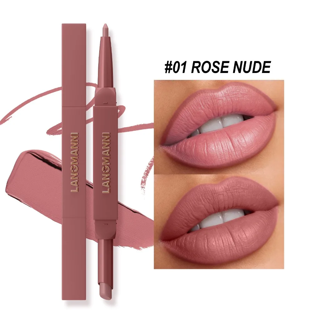 Double Ended Rose Nude Lip Liner Lipstick Velvet Matte High Pigment 12 Color Waterproof Long-lasting Daily Lips Makeup Cosmetics_voghion.com